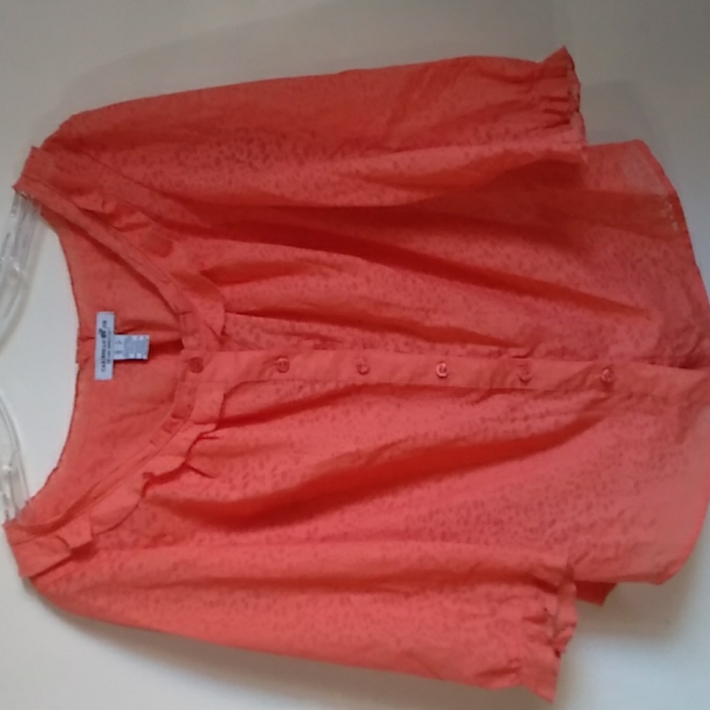 Caribbean Joe coral button down long sleeve blouse size S
